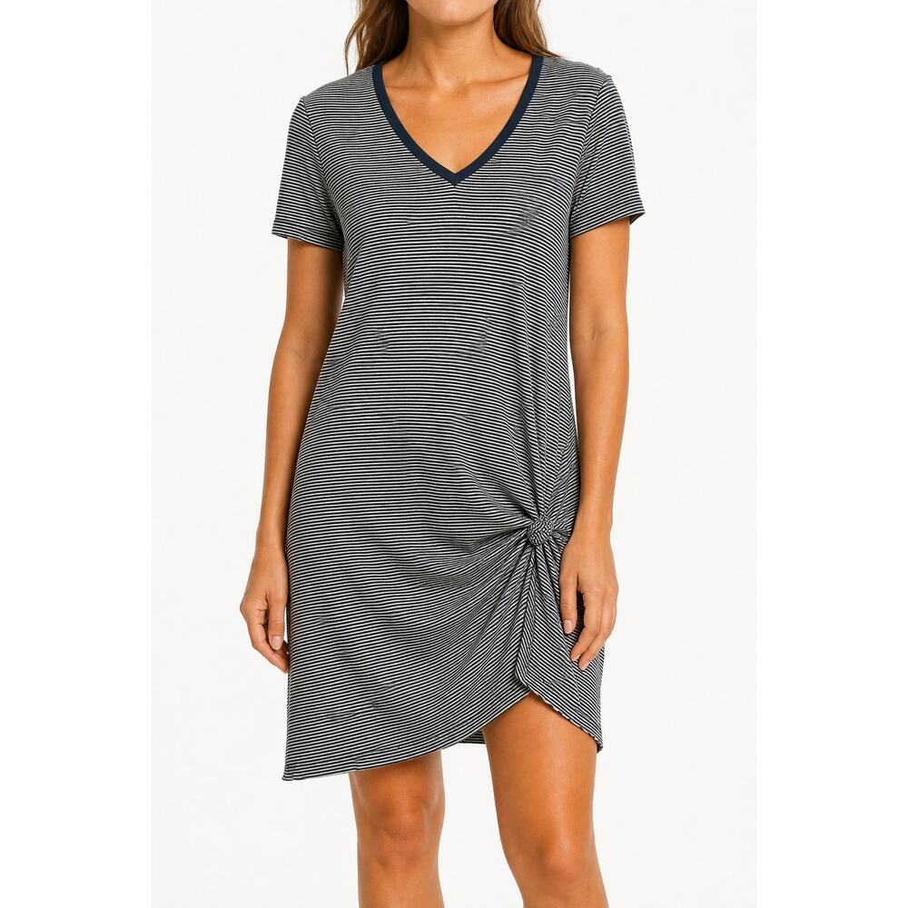 n:PHILANTHROPY Striped Supima Cotton Twist Mini T-Shirt V-Neck Dress M